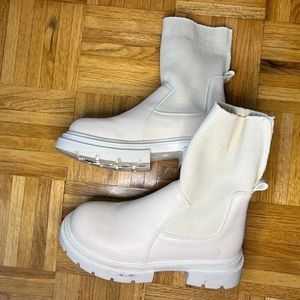 cream and white combat boots